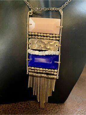 Noonday Collection Artisan Fringe Statement Necklace with Blue Blush Stones